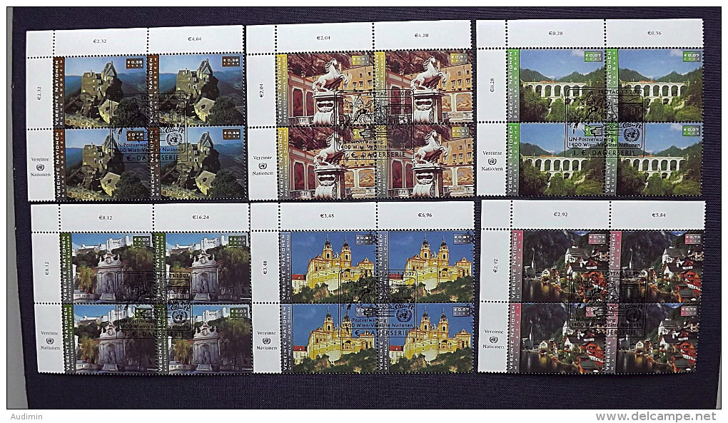 UNO-Wien 351/6 Yv 364/9 Oo/FDC-cancelled Eckrandviererblock ´A´, UNESCO-Welterbe In Österreich - Used Stamps