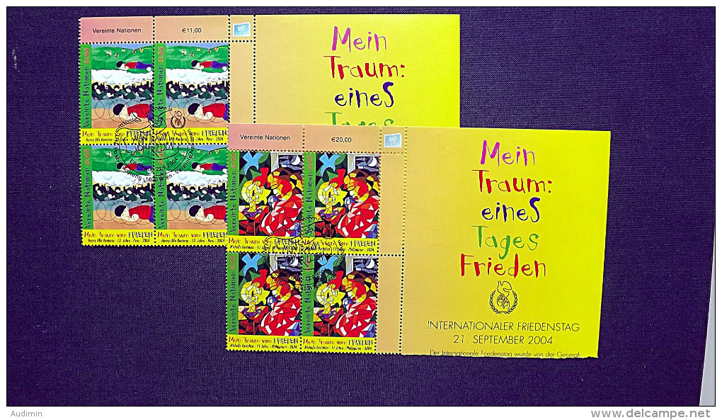 UNO-Wien 428/9 Yv 440/1 Oo/FDC-cancelled Eckrandviererblock ´B´, Weltfriedenstag: Mein Traum Vom Frieden - Used Stamps