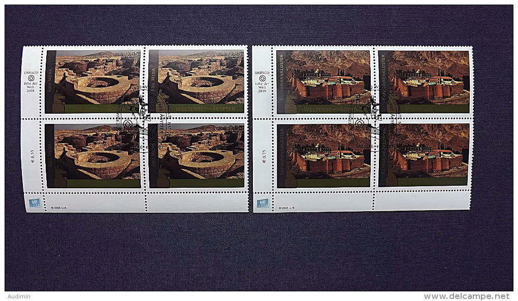 UNO-Wien 443/4 Oo/FDC-cancelled Eckrandviererblock ´C´, UNESCO-Welterbe: Ägypten - Used Stamps
