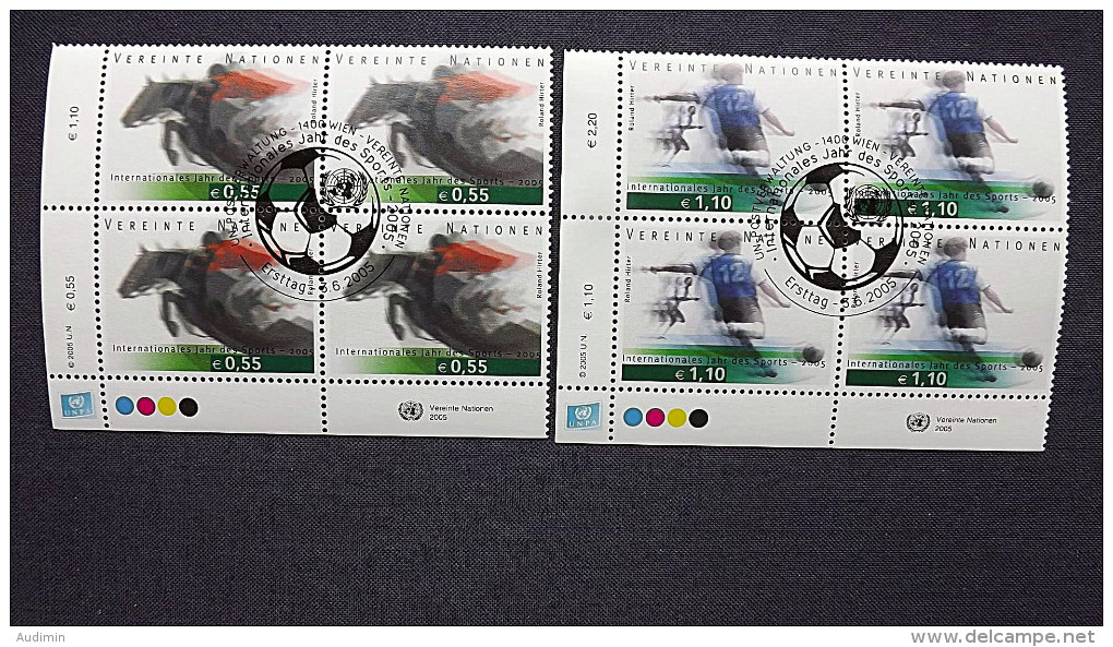 UNO-Wien 441/2 Oo/FDC-cancelled Eckrandviererblock ´C´,  Internationales Jahr Des Sports - Used Stamps