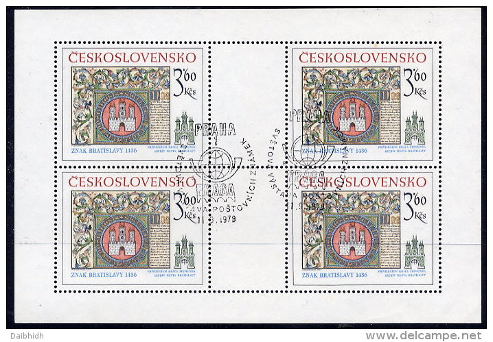 CZECHOSLOVAKIA 1977 Historic Bratislava 3.60 Kc. Sheetlet, Cancelled.  Michel 2419 Kb - Blocks & Sheetlets