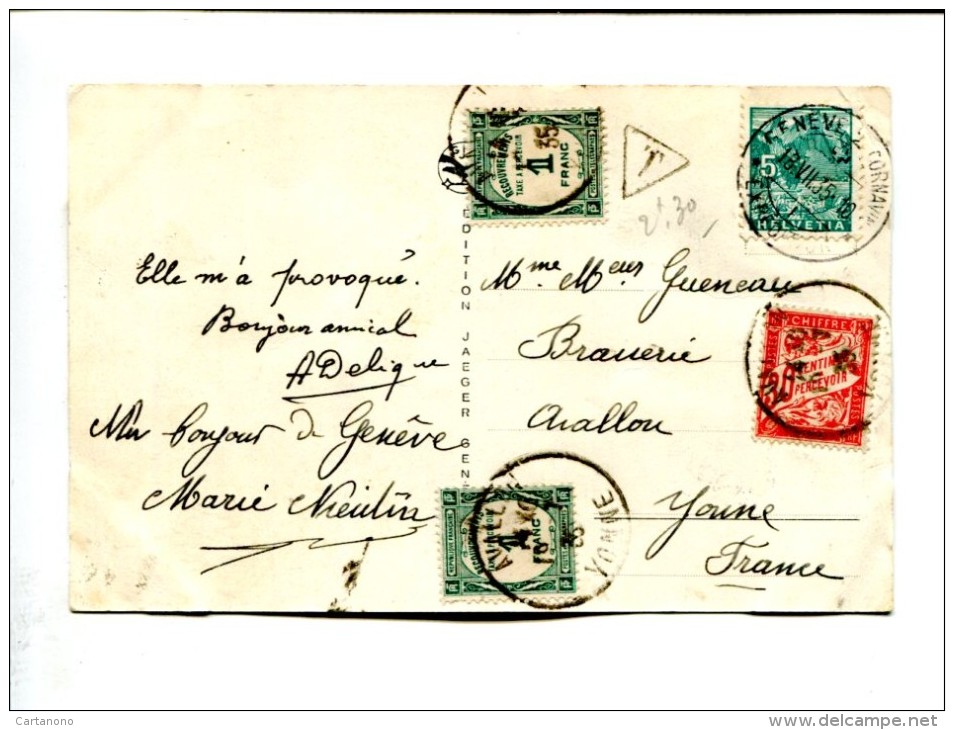 Carte Postale Venant De Suisse Avec Timbres Taxe Français 2.30Fr - 1859-1959 Covers & Documents