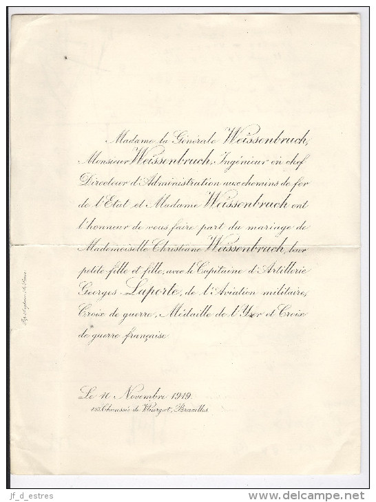 Capitaine D'aviation Georg. Laporte Et Christiane Weissenbruch Faire Part, Autorisation Ministère + Consentement Notarié - Mariage