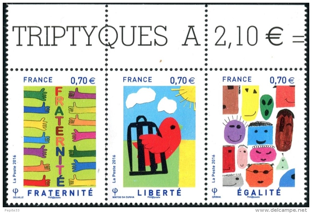 FRANCE 11.01.2016 - TRIPTYQUE DES JEUNES PRÉSENTATION "FRATERNITÉ-LIBERTÉ-ÉGALITÉ" NEUF HAUT DE FEUILLE - Unused Stamps