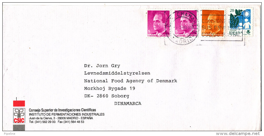 Spain Cover Sent To Denmark 1994 - Lettres & Documents