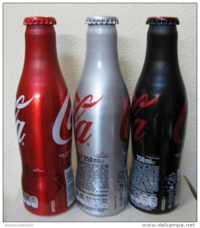 AC - COCA COLA ALUMINUM EMPTY BOTTLES 3 PIECES SET & CROWN CAPS - Flaschen