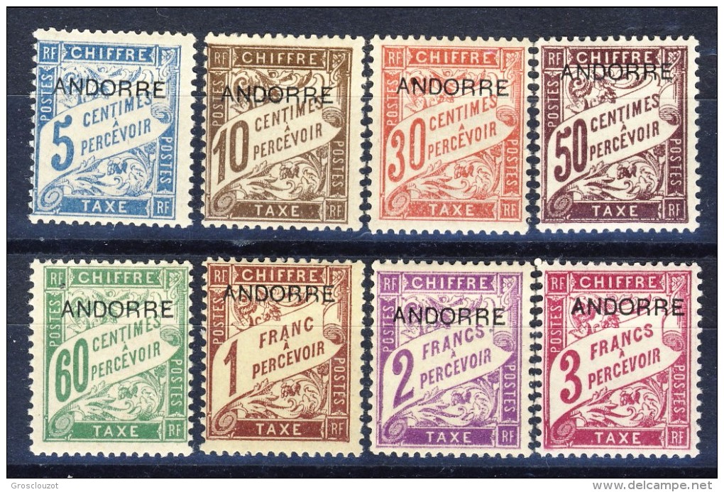 Andorra Timbre Taxe 1931-32 Serie N. 1-8 MVLH Catalogo € 65 - Nuovi