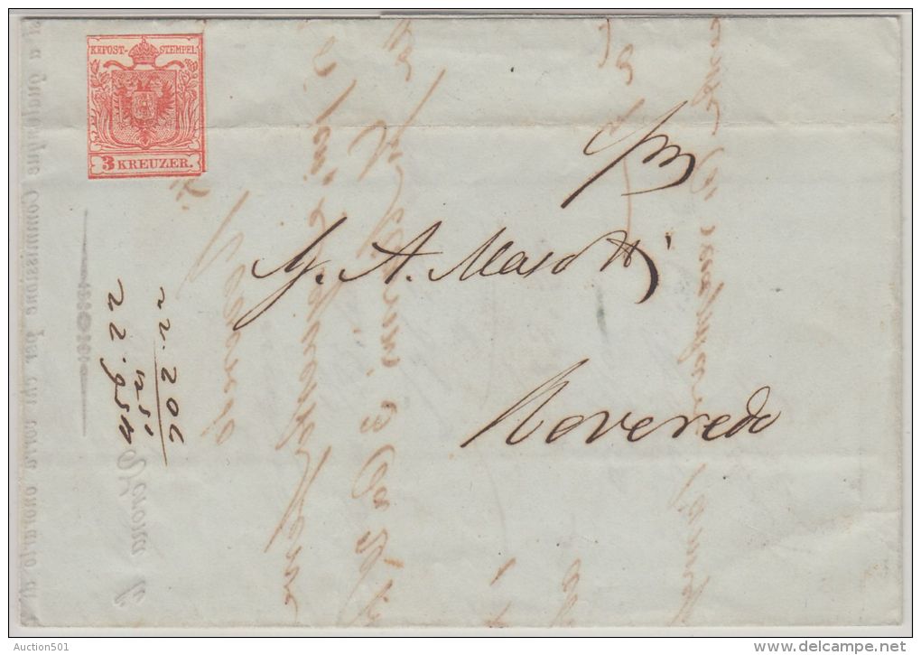 25975 Österreich, 1850, 3 H I, Brief Vom 22. Aug. 1850 Geschrieben VERONA/Venetien Nach ROVEREDO/Südtirol, - Lettres & Documents