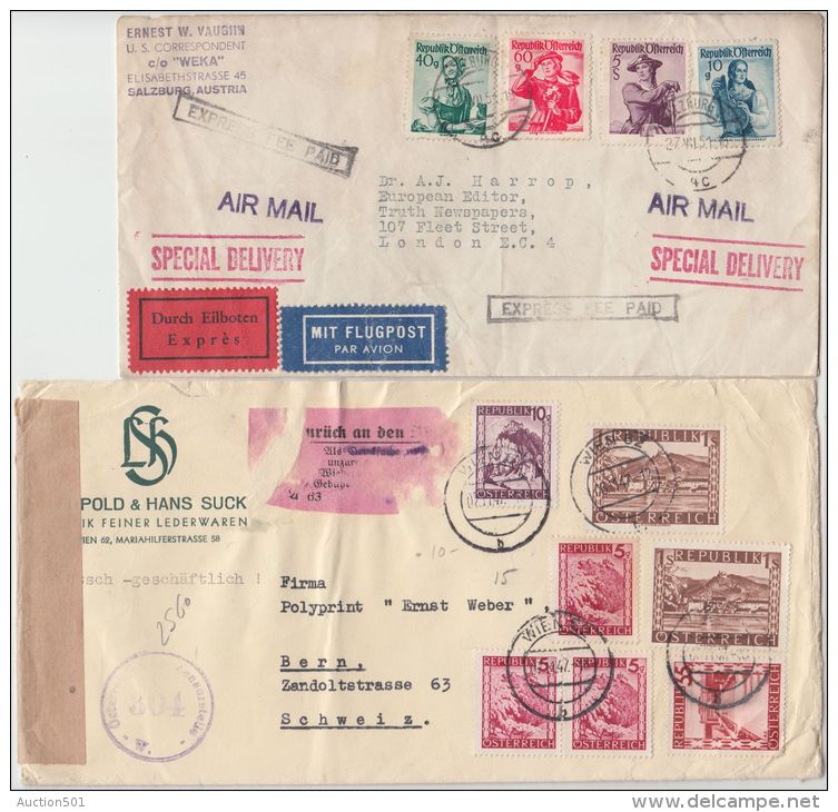 26004 Österreich, 1946/1951, Partie Belege Mit Zensuren (5), U.a. Express, Reko, Teils Ins Ausland, Fundgrube Usw.,P -GF - Lettres & Documents