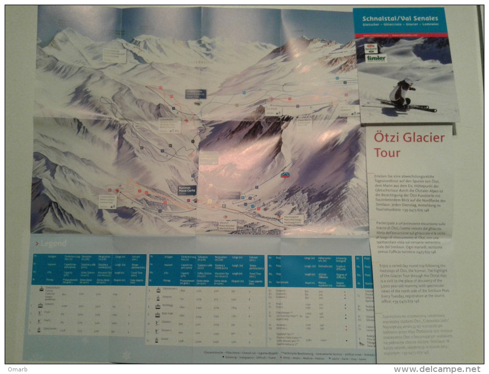 Alt834 Ski Area Map Mappa Piste Sci Impianti Risalita Slopes Skilift Cablecar Charlift Funivia Val Senales Otzi Glacier - Sport Invernali