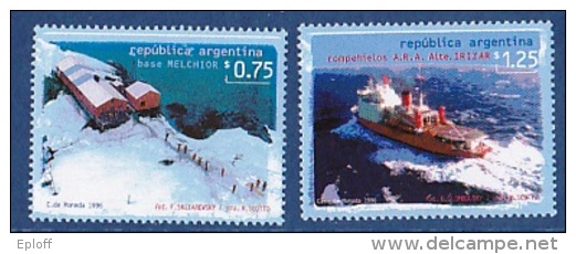 ARGENTINE 1996     Pôle Sud Expédition Antarctique : Melchior Base Et Icebreaker Ara  2v. - Onderzoeksstations