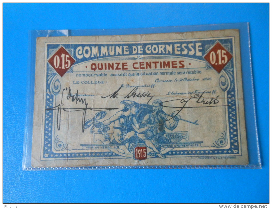 Belgique Belgium Cornesse 1ère Guerre Mondiale  , 15 Centimes 31-10-1915 - 1-2 Francos