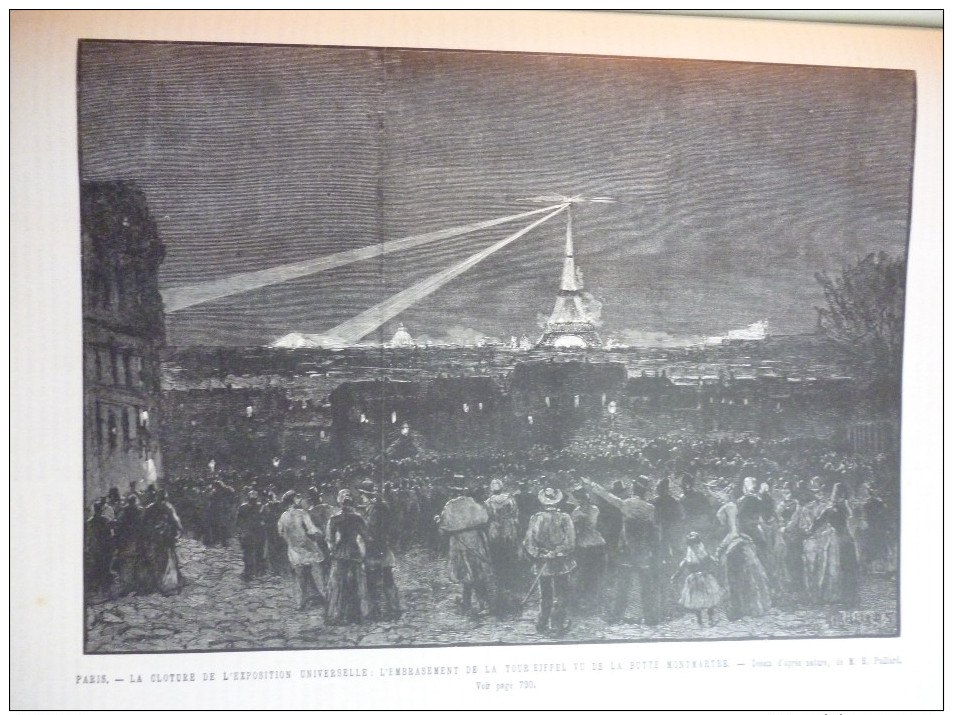 Cloture Exposition Universele , L'embrasement De La Tour Eiffel Vu De Montmartre  , Gravure D'aprés Dessin Paillard 1889 - Stiche & Gravuren
