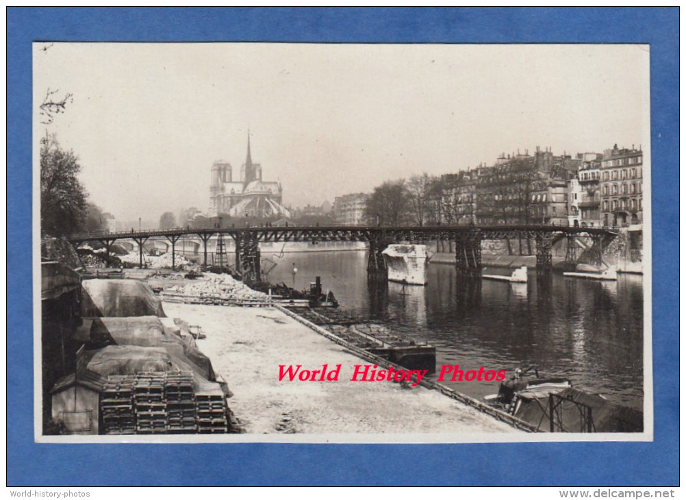 Photo Ancienne - PARIS - Pont En Travaux à Identifier - Péniche à Quai - Vieux Métier - Ile Saint Louis - 1920 1930 - Autres & Non Classés