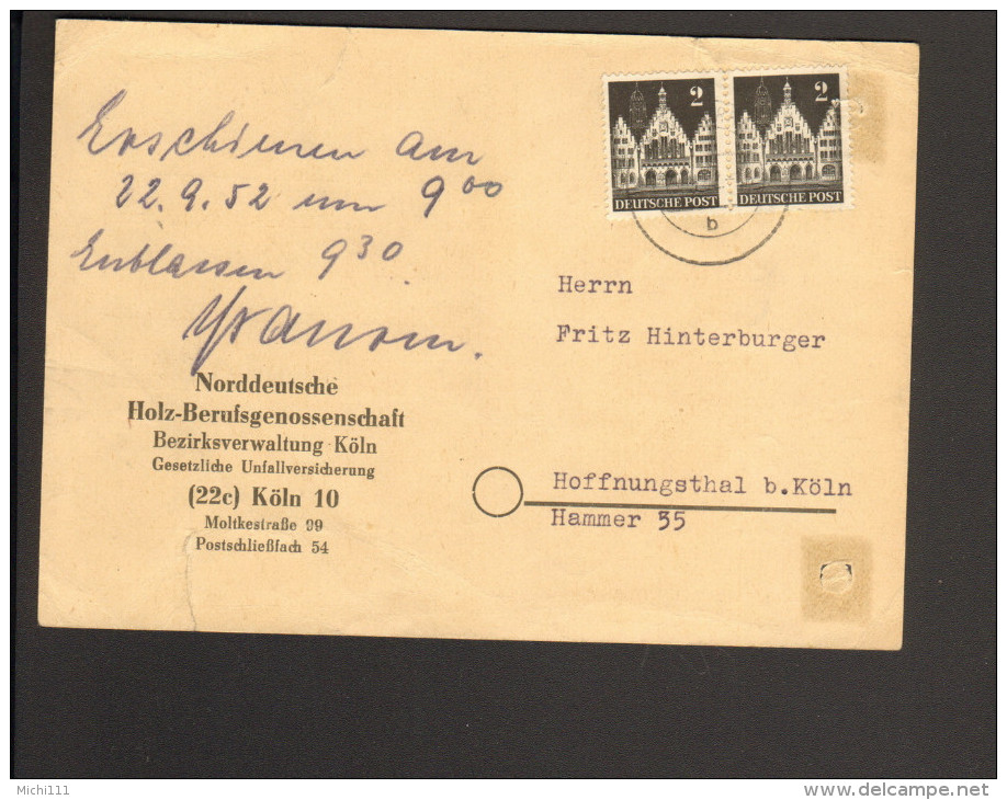 Drucksache  Von 1952 Mit 2 X 20 Pfg. Bauten - Sonstige & Ohne Zuordnung