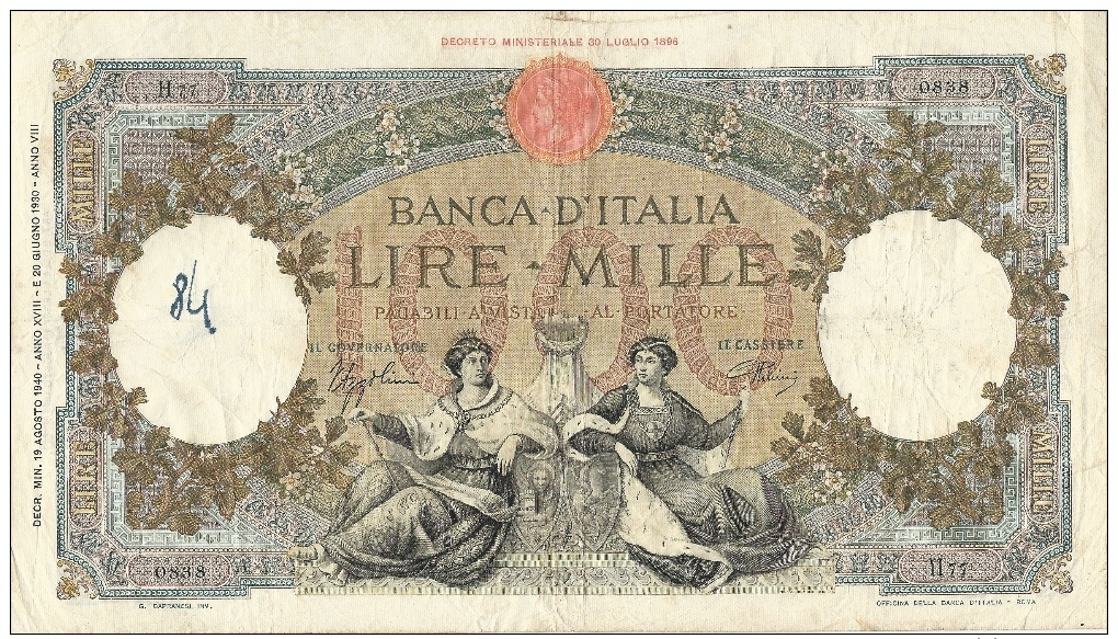 ITALIA REGNO - LIRE 1000 - REPUBBLICHE MARINARE - 19 AGOSTO 1940 - RARA - - 1000 Lire