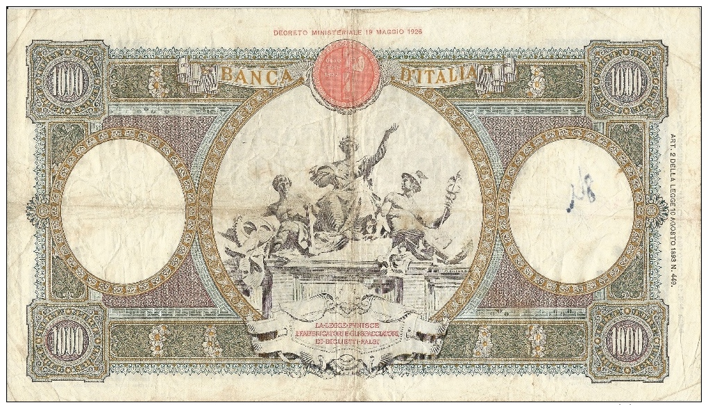 ITALIA REGNO - LIRE 1000 - REPUBBLICHE MARINARE - 19 AGOSTO 1940 - RARA - - 1000 Lire