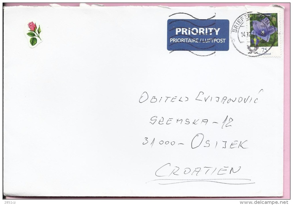 Letter - Stamp Flower, 14.12.2014., Germany, Priority Letter - Autres & Non Classés