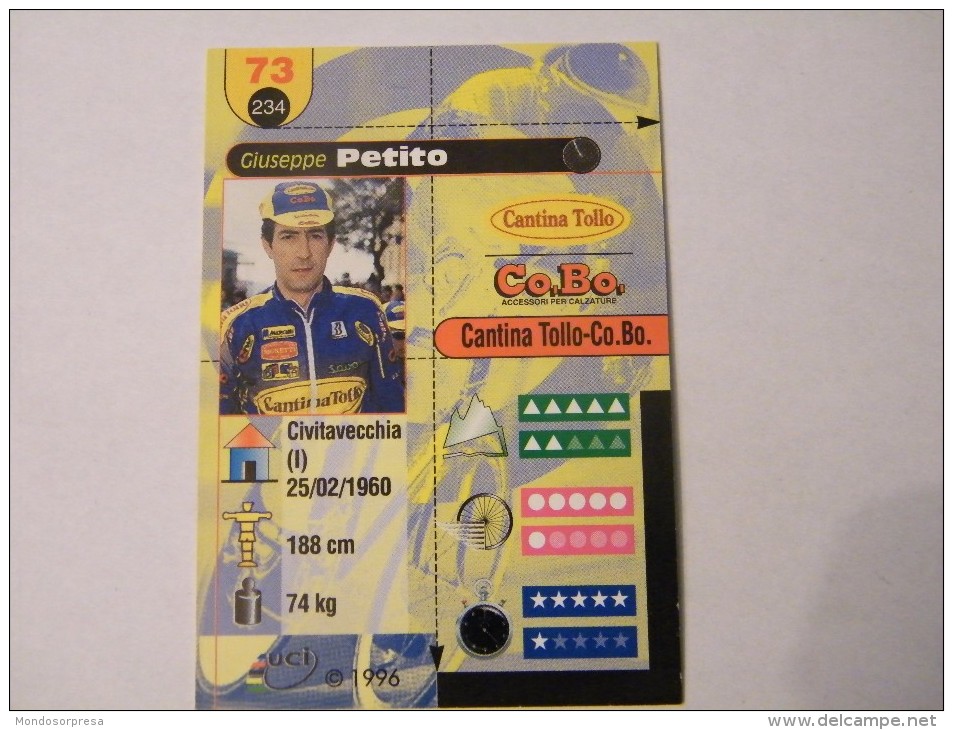 FIGURINA TIPO CARDS MERLIN ULTIMATE, CICLISMO, 1996,  CARD´S N° 73 GIUSEPPE PETITO - Ciclismo