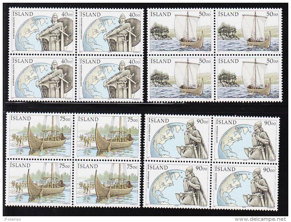 2000. Leif Eriksson 40 + 50 + 75 + 90. 4-Block.  (Michel: 945-948) - JF191858 - Used Stamps