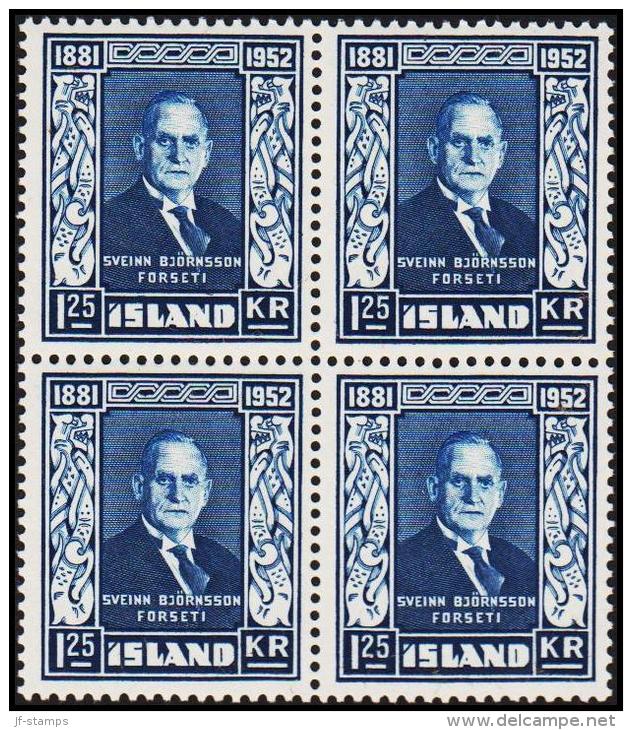 1952. Sveinn Björnsson. 1,25 Kr. 4-Block. (Michel: 281) - JF191815 - Used Stamps