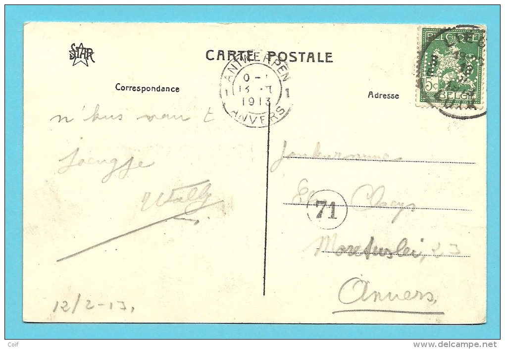 110 Op Kaart Met Stempel LIEGE, Met Firmaperforatie (perfin) " H L & C " - 1909-34