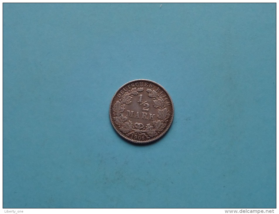 1906 D - 1/2 Mark / KM 17 ( Uncleaned Coin / For Grade, Please See Photo ) !! - 1/2 Mark