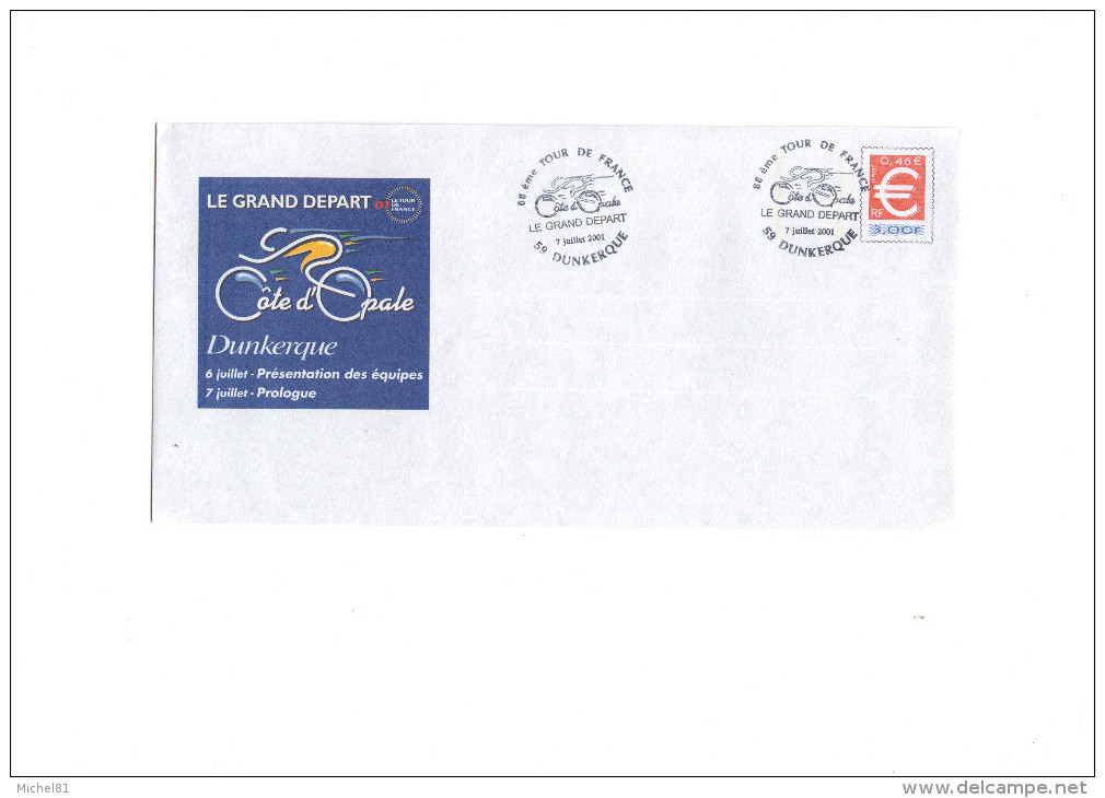 Cyclisme  - Tour De France Cycliste 2001 Dunkerque - Cycling - Vélo  (cachet à Date Sur Prêt-à-poster) - Cycling