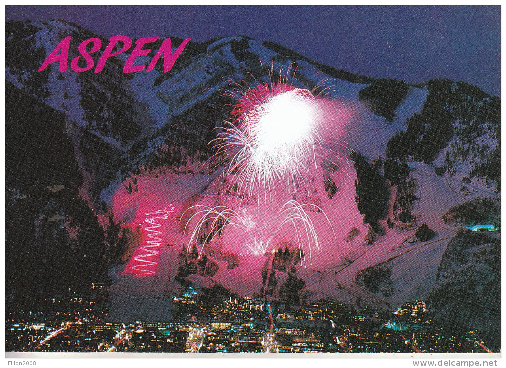 ASPEN - And Aspen Mountain In Winter, With Skier´s Torchight Descent And Fireworks - Autres & Non Classés