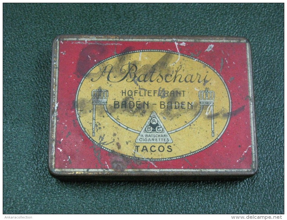 AC - A BATSCHARI CIGARETTES TOBACCO TIN HOFLIEFERANT BADEN BADEN - Schnupftabakdosen (leer)