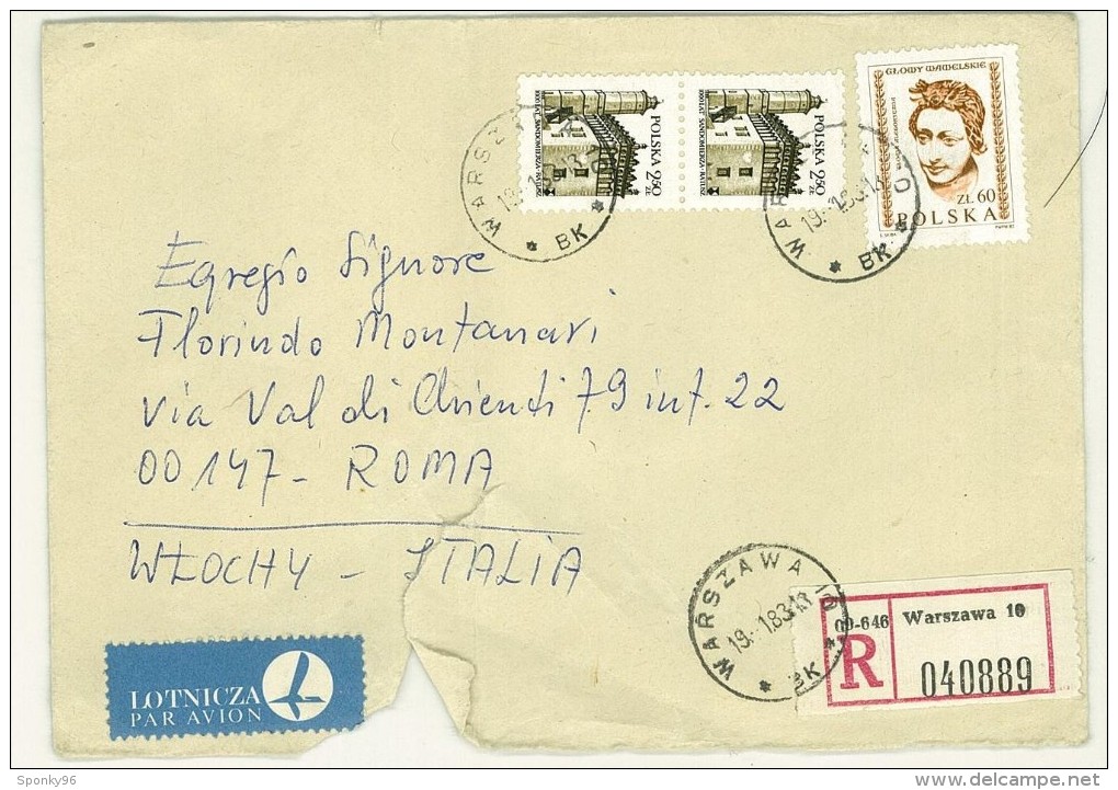 CARTOLINA POSTALE - ANNO 1983 - RACCOMANDATA N 040889 - WARSZAWA - BK - POSTA AEREA - PER L'ITALIA - - Sonstige & Ohne Zuordnung