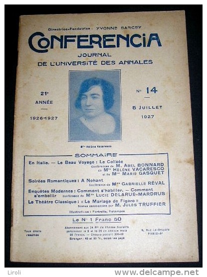 CONFERENCIA. 1927. 14. BONNARD. VACARESCO. GASQUET. REVAL. DELARUE-MARDRUS - 1900 - 1949