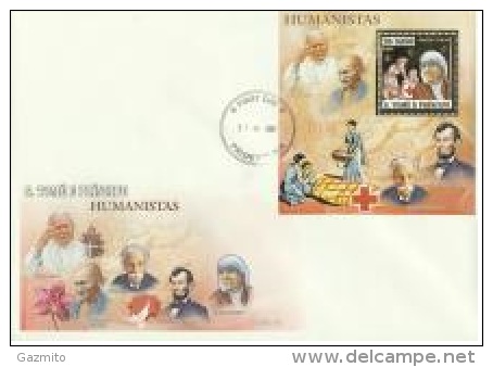 S. Tomè 2007, Schweitzer, Pope J. Paul II, Lincoln, Mother Teresa, Gandhi, Red Cross, BF GOLD In FDC - Albert Schweitzer