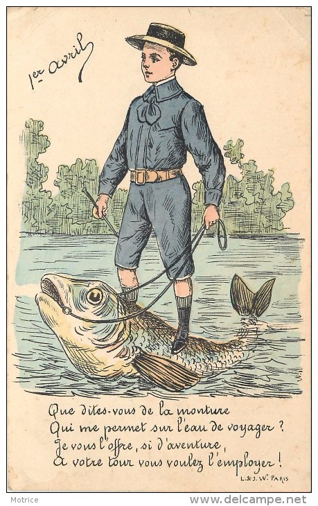 1ER AVRIL - Enfant Sur Un Poisson, Que Dites Vous De Ma Monture? Carte Illustrée. - 1er Avril - Poisson D'avril