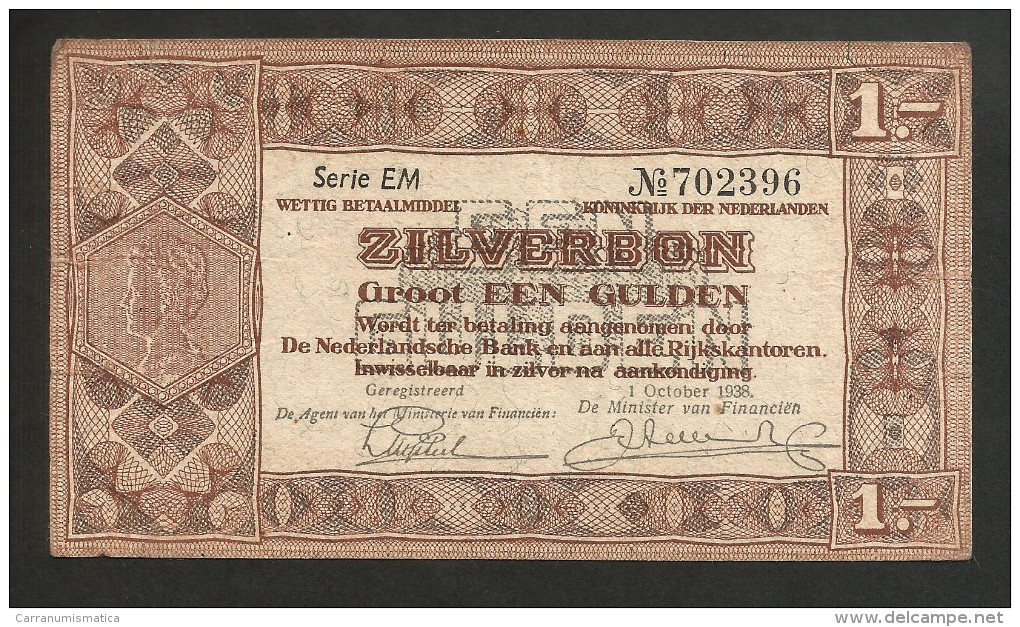 PAYS - BAS / NETHERLANDS / OLANDA - De Nederlandsche Bank / Zilverbonnen - 1 GULDEN (1938) - 1 Gulde