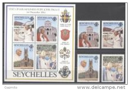 Seycelles 1986, Visit Of Pope J. Paul II, Arms, 4val+BF - Briefmarken