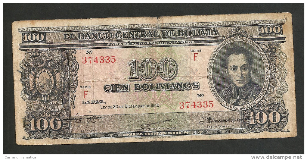 BOLIVIA - El BANCO CENTRAL De BOLIVIA - 100 BOLIVIANOS (1945) - Bolivia