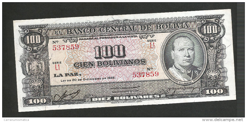 BOLIVIA - El BANCO CENTRAL De BOLIVIA - 100 BOLIVIANOS (LA PAZ - 1945) - Bolivia