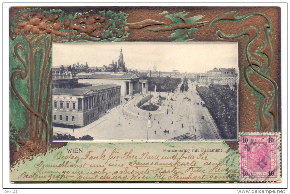 A 1000 WIEN, Franzensring Mit Parlament, 1903, Geprägt, Jugendstilornamente - Ringstrasse