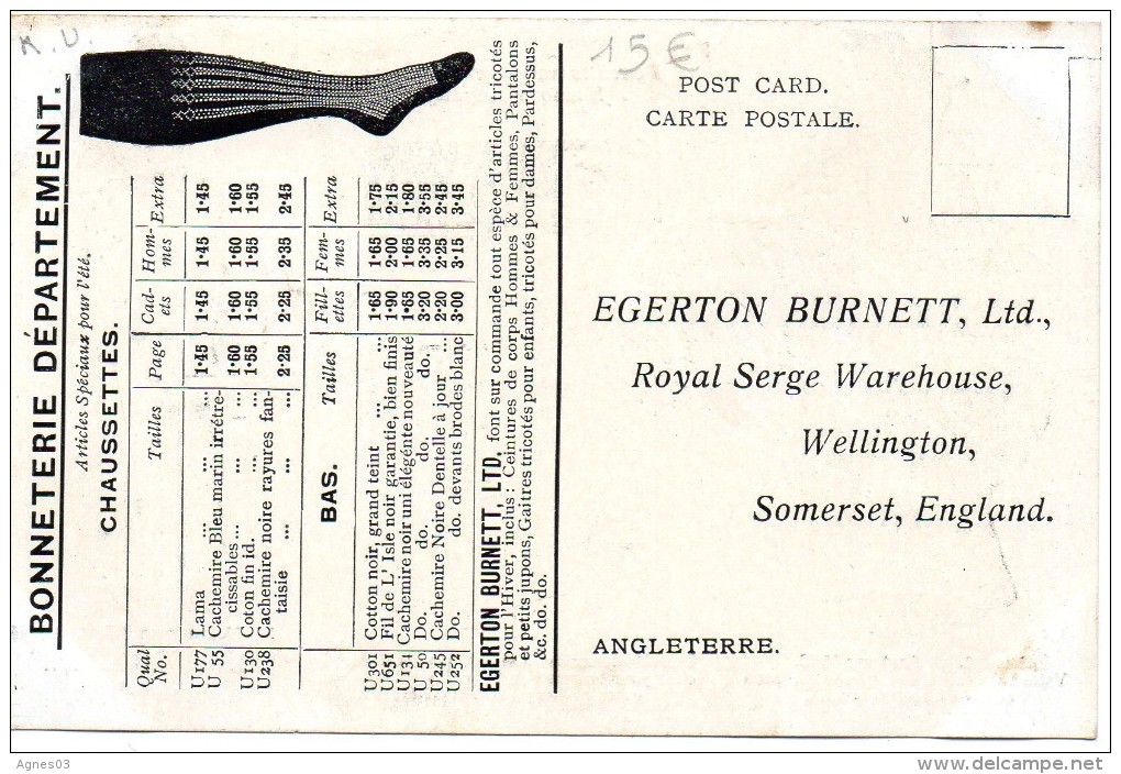 EGERTON  BURNETT , LTD  A  WELLINGTON - Angleterre  -costumes Pour Homme Ou Dame , Bonneterie - Advertising