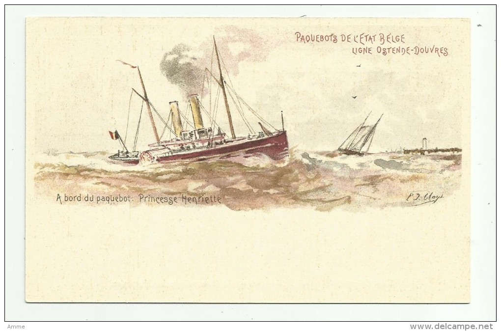 Oostende  *   A Bord Du Paquebot  De L'Etat Belge, Ligne Ostende - Douvres  - Princesse Henriette  (P.J. Clays) - Tarjetas Transatlánticos