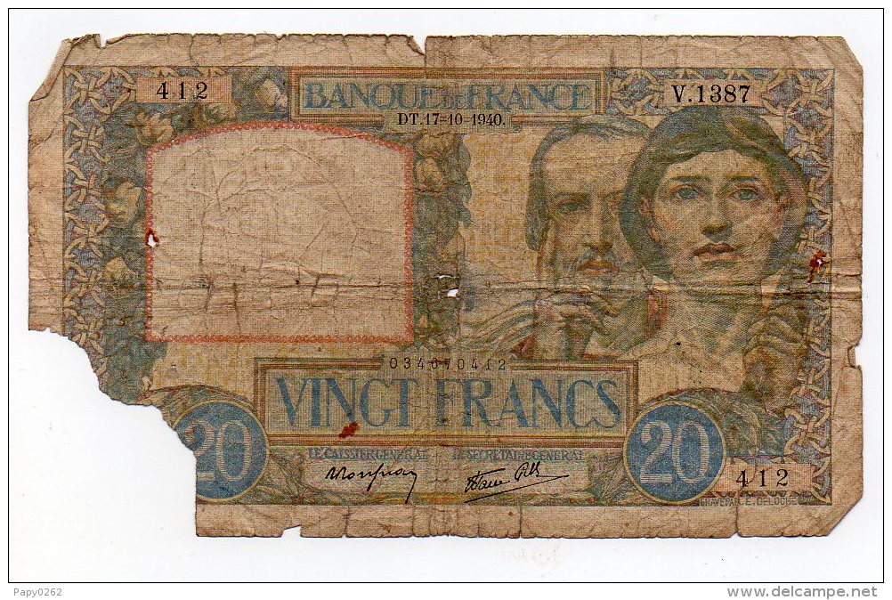 816 I) BILLET 20 FRANCS 1940 - 20 F 1939-1942 ''Science Et Travail''