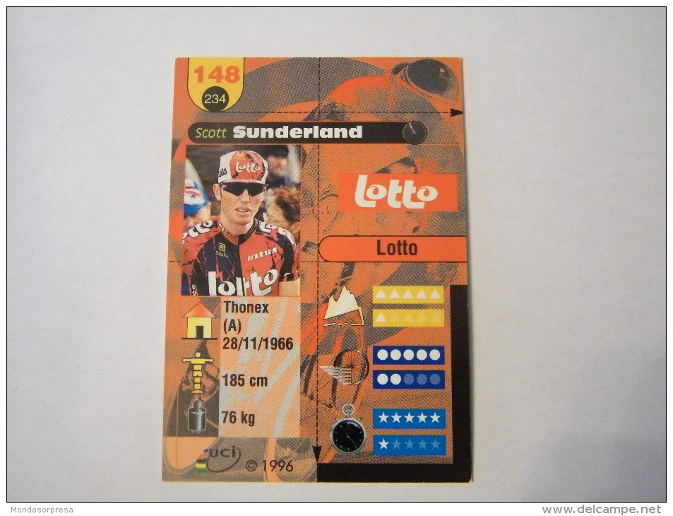 FIGURINA TIPO CARDS MERLIN ULTIMATE, CICLISMO, 1996,  CARD´S N° 148 SCOTT SUNDERLAND - Ciclismo