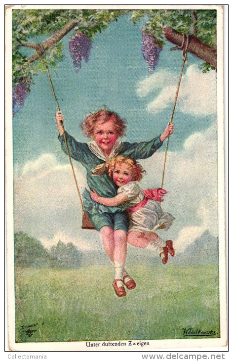 2Postcards Wally Fialkowska Swing Unter Duftende Zweigen Baby Girl - Fialkowska, Wally