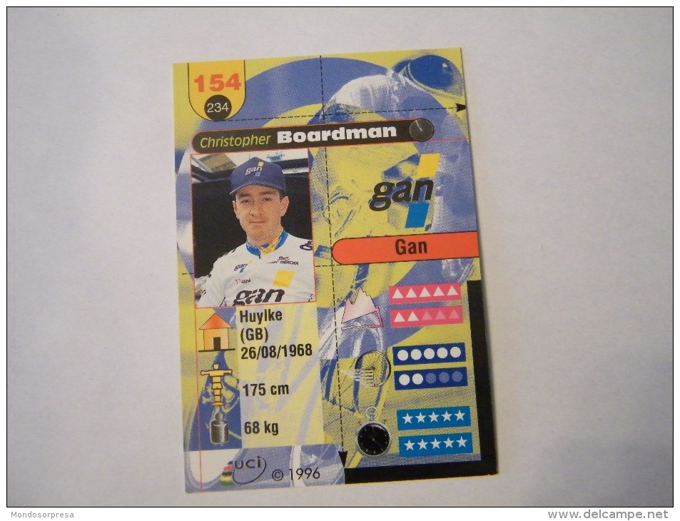 FIGURINA TIPO CARDS MERLIN ULTIMATE, CICLISMO, 1996,  CARD´S N° 154 CHRISTOPHER BOARDMAN - Wielrennen