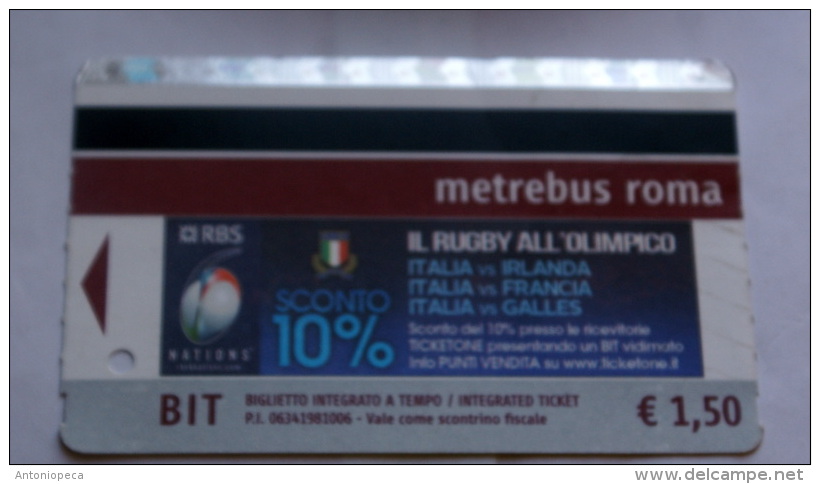 ITALIA 2016 - METRO TICKET ROME "RUGBY ALL'OLIMPICO"  USED - Europa