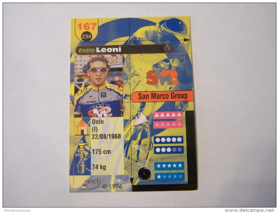 FIGURINA TIPO CARDS MERLIN ULTIMATE, CICLISMO, 1996,  CARD´S N° 167 ENDRIO LEONI - Ciclismo