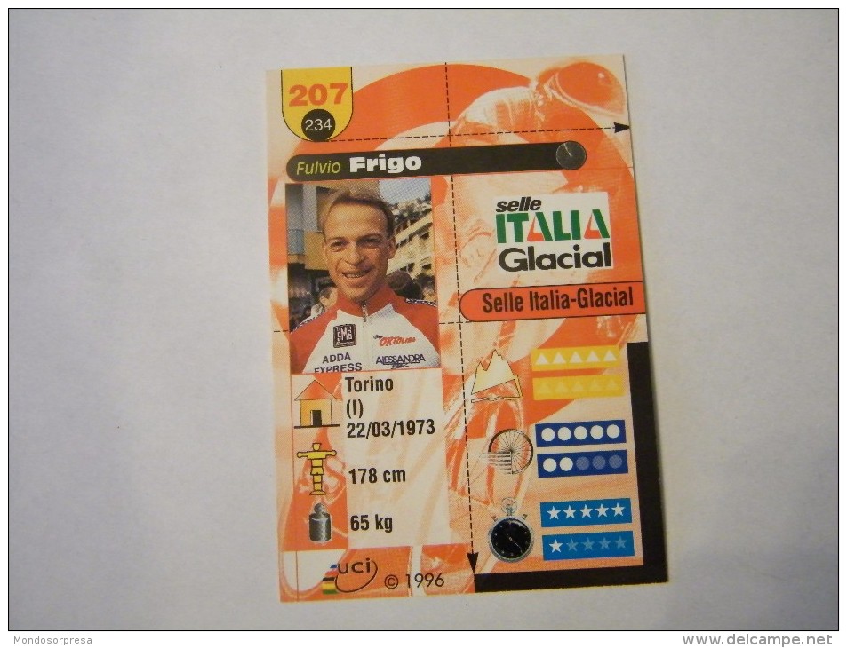 FIGURINA TIPO CARDS MERLIN ULTIMATE, CICLISMO, 1996,  CARD´S N° 207 FULVIO FRIGO - Ciclismo