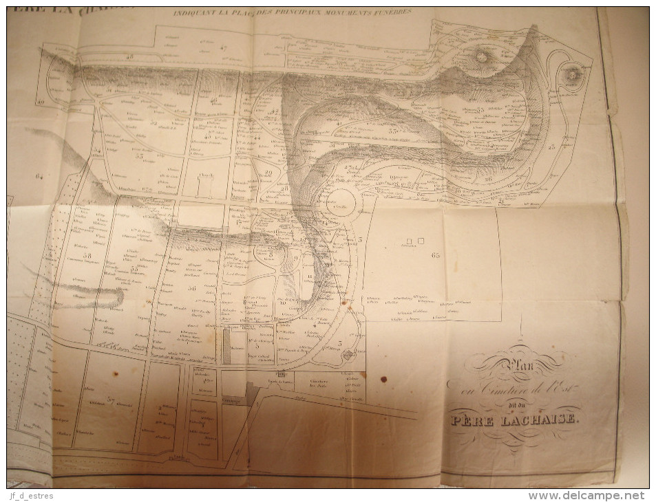 Plan Du Cimetière De L'Est De Paris Dit Du Père Lachaise Indiquant La Place Des Principaux Monuments Funèbres. Vers 1900 - Documenti Storici