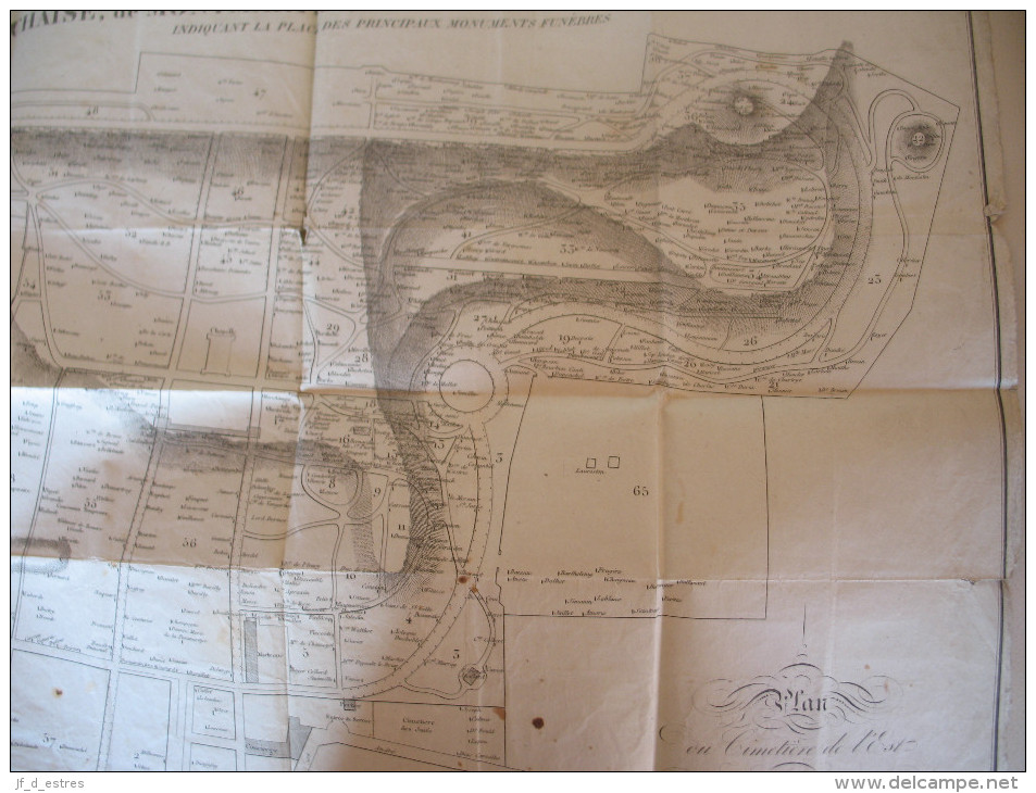 Plan Du Cimetière De L'Est De Paris Dit Du Père Lachaise Indiquant La Place Des Principaux Monuments Funèbres. Vers 1900 - Documenti Storici